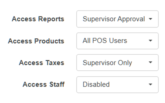 Staff permissions management screen