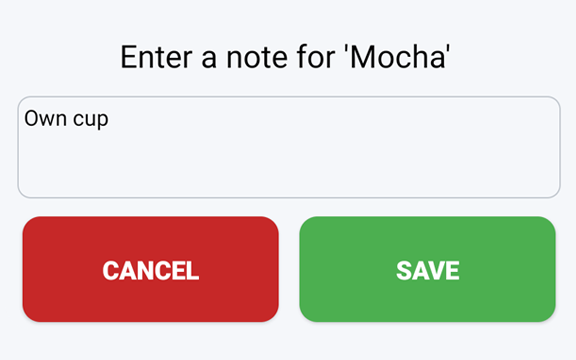 Product notes screen