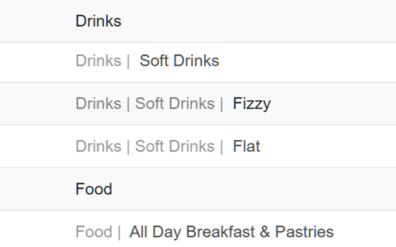Multi-level product categories screen